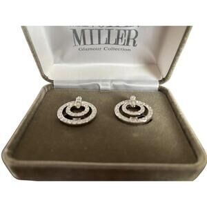 NOLAN MILLER Earrings Glamour Pave Indulgence Circles Clip On Silver Toned w/Box